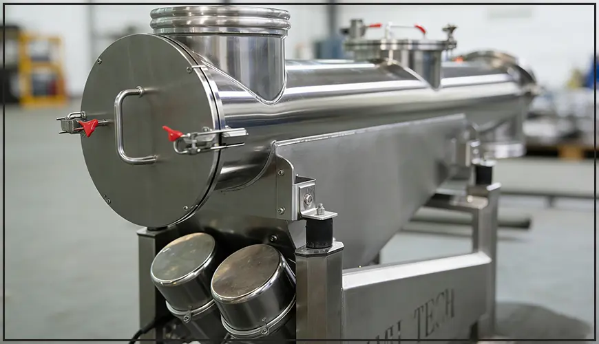 Hygienic stainless steel vibrating feeder for pharmaceutical and food processing