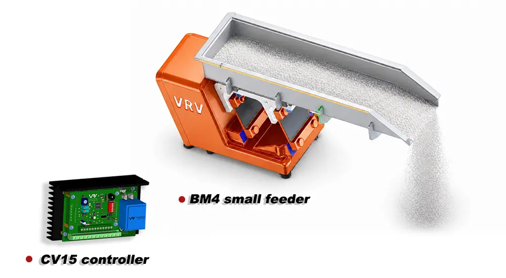 VRV BM4 small electromagnetic vibrating feeder matched with CV15 speed controller for precise powder dosing