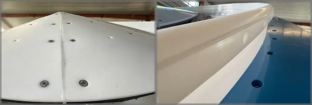 Close-up of UPE wear lining plate inside bin activator, low-friction liner to prevent silica sand adhesion and abrasion